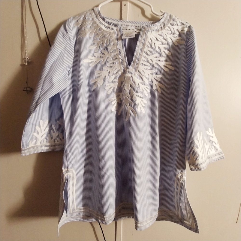 Gretchen Scott Embroidered pinstriped tunic